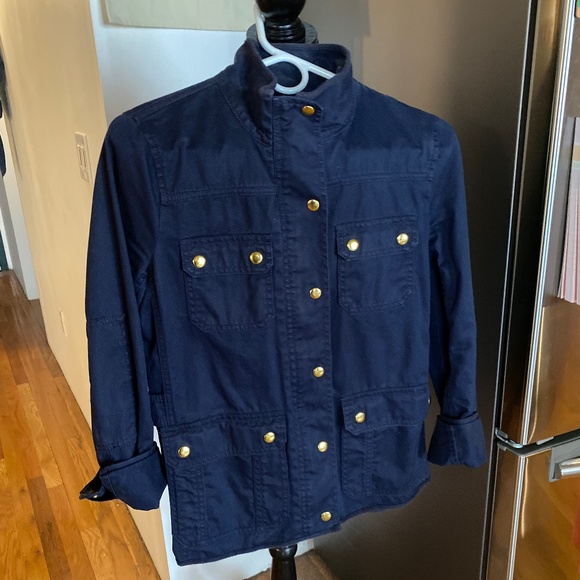 J. Crew Navy Blue Relaxed Boyfriend Field Jacket with gold tone hardware XS - Picture 3 of 5